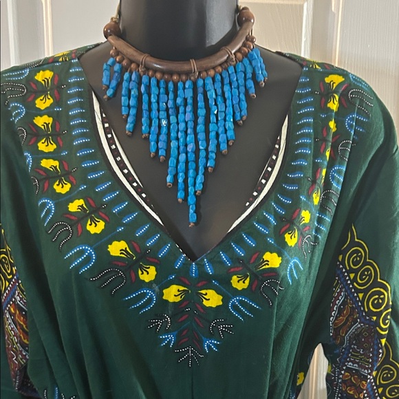 African Dashiki Print Green Maxi Dress! - Picture 16 of 16